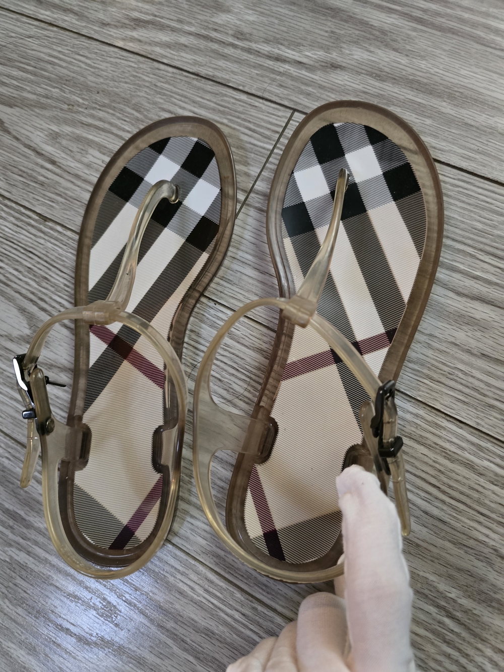 Burberry Clear Jelly Sandals with Plaid Footbed